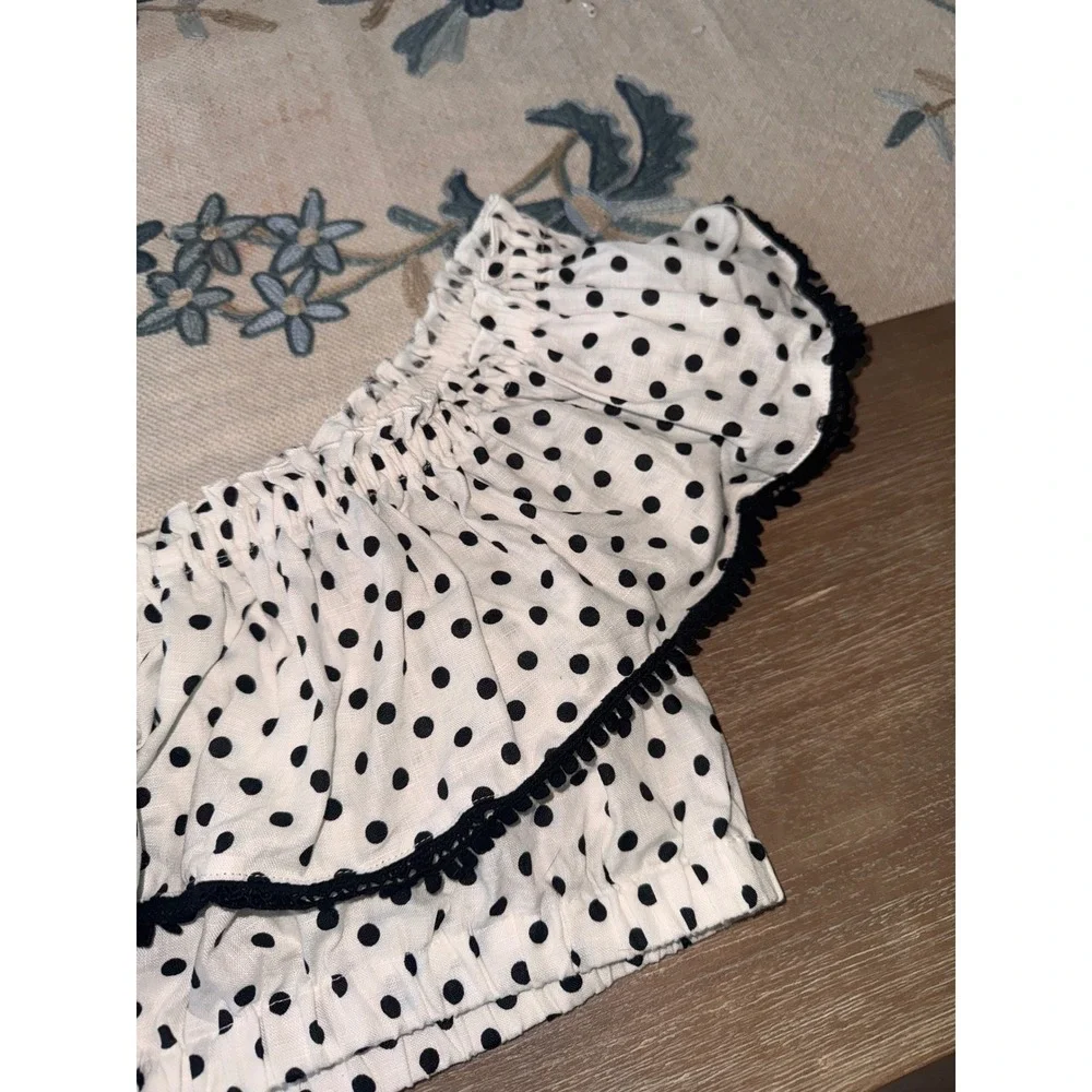 Suboo Polka Dot Crop Top Off Shoulder Ruffle Trim White Black XL - Picture 4 of 9